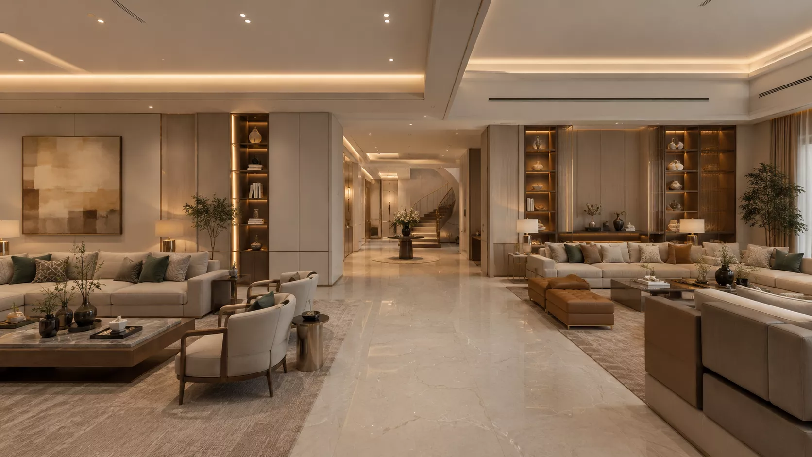 Luxury Villa Living Hall – Beauty and Function A luxurious interior design that balances beauty and functionality in a villa lounge